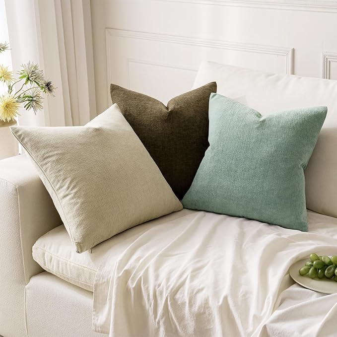 MIULEE Coffee Chenille Couch Throw Pillow Covers, 18x18 | Set of 2, Soft Farmhouse Modern Home Decor, Decorative Pillowcases for Sofa Living Room Bed