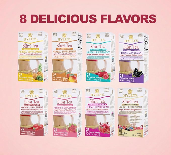 Hyleys Slim Tea Pineapple Flavor - Weight Loss Herbal Supplement Cleanse and Detox - 25 Tea Bags (12 Pack)
