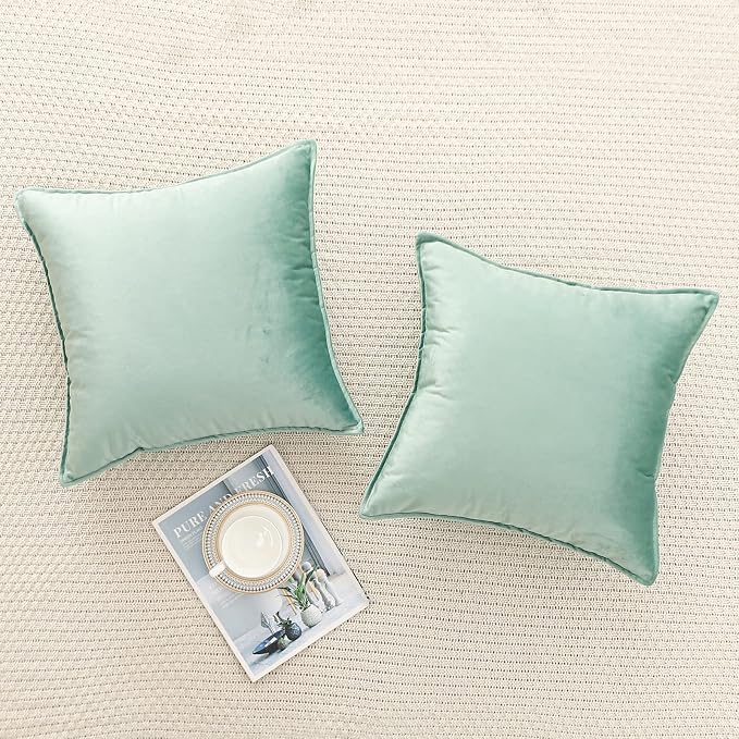 Velvet Sage Green Throw Pillow Covers 22”x22”Pack of 2 Soft Decorative | Square Cushion Covers for Couch Sofa Bed Livingroom Car Home Decor,55x55Cm