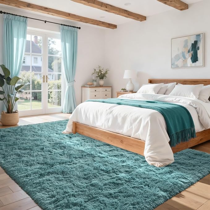 5x8 Rug for Living Room Teal Shag Area Rugs,Modern Plush Non-Slip Soft Carpets for Bedroom Kids Nursery Dorm Daycare Floor