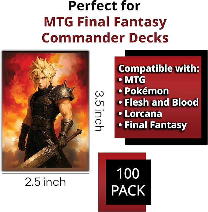 Anime Mercenary Soldier Card Sleeves 100 Pack – Compatible with MTG & TCGs – Perfect for Cloud Final Fantasy Commander Decks – Premium Card Game Sleeves for Magic