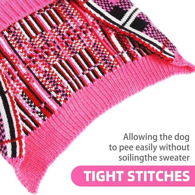 PUPTECK Dog Sweaters for Large Medium Small Dogs - Fall Classic Plaid Style Puppy Holiday Winter Coat Clothes Warm, Fuschia, ML