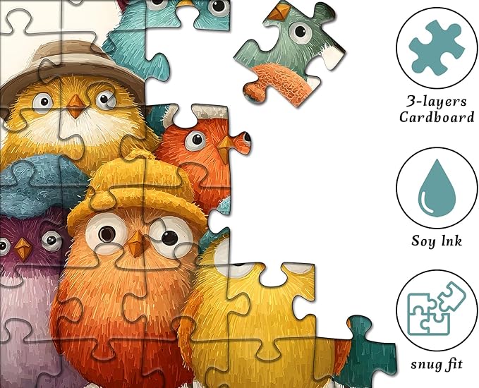 Colorful Birds Jigsaw Puzzles 1000 Pieces for Adults, Cute Birds with Hats Art, Funny Bird Animal Jigsaw Puzzle, Challenging Puzzles for Adults
