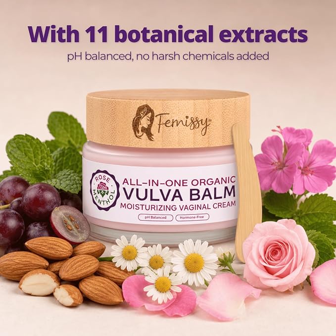 Vulva Balm (Rose & Mint, 2oz + 0.5oz) – All-in-One Organic Vaginal Moisturizer Cream with 11 Botanicals – Natural, Travel-size Vaginal Itch Cream – Hydrates & Soothes Redness, Dryness & Irritation