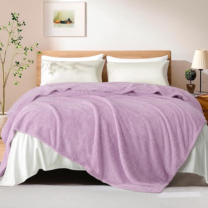 Exclusivo Mezcla Fleece Bed Blankets Queen Size for Bed, 90" x 90" | Super Soft and Cozy Fluffy Blanket for Women, Lightweight and Fuzzy Bedding for Bedroom , All Season, Light Purple