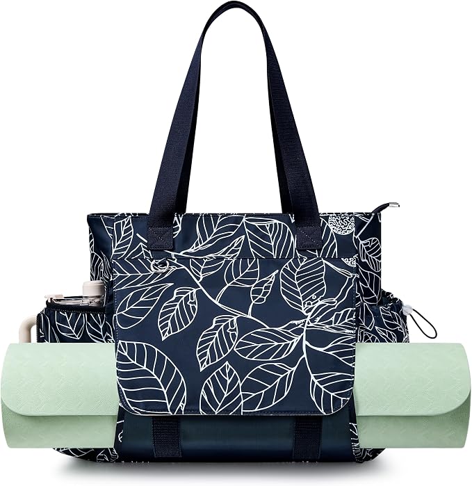 WLLWOO Gym Tote Bag Thick Yoga Mat Bag with Breathable Mesh Holder Carryall Waterproof Wet Pocket for Pilates Travel Beach Workout Women