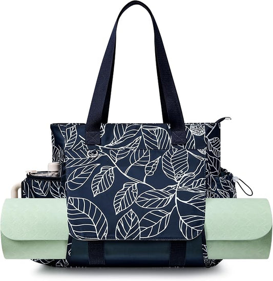 WLLWOO Gym Tote Bag Thick Yoga Mat Bag with Breathable Mesh Holder Carryall Waterproof Wet Pocket for Pilates Travel Beach Workout Women
