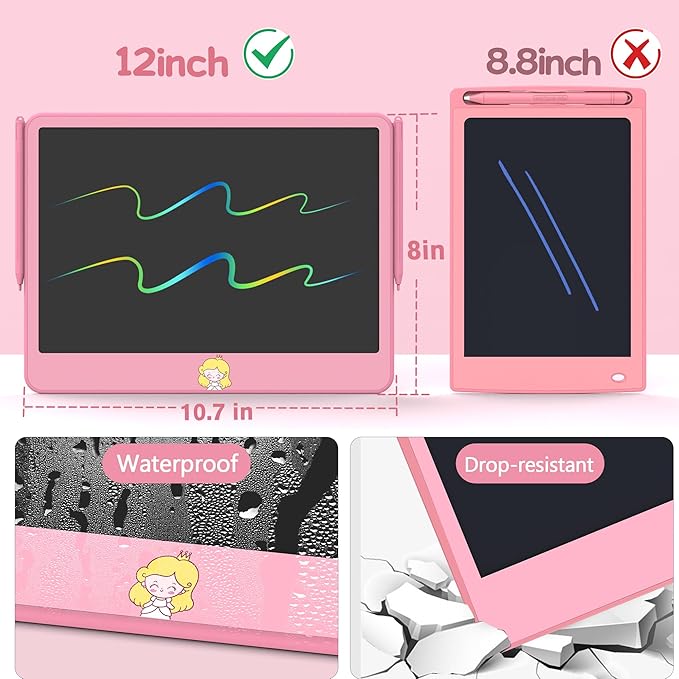 Hockvill LCD Writing Tablet 12 Inch, Toys for Boys Girls Drawing Pad for 3 4 5 6 7 Year Old Kids Toys, Toddler Erasable Doodle Board Travel Essentials, Children’s Day Valentines Gifts for Kids - Pink