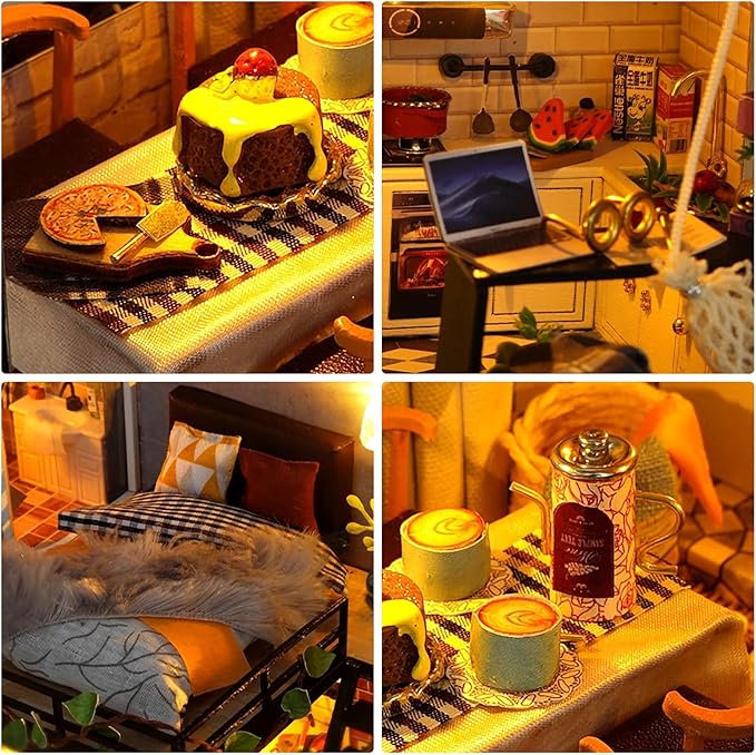 Foyucool DIY Miniature House Kit, Dollhouse Kit with Dust Cover, Mini House Building Kits for for Adult to Building, Christmas Home Decorations Gifts for Family and Friends, Loft