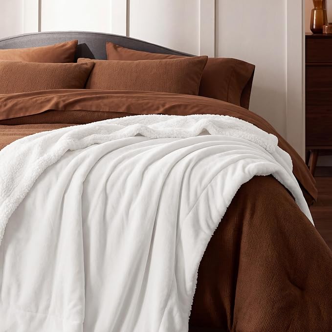 Bedsure GentleSoft Sherpa Fleece Blankets King Size for Bed, Non-Heated, Thick and Warm Throw for Women and Men, Soft Fuzzy Plush King Blanket for Winter, Bright White, 108x90 Inches