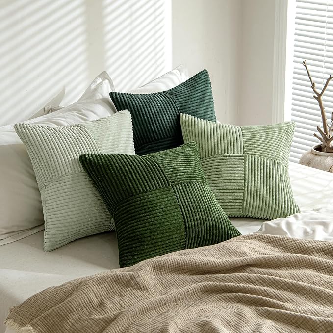 MIULEE Spring Green Decorative Throw Pillow Covers 20x20 Inch Set of 4 Boho Farmhouse Cushion Covers Mordern Nordic Pillow Cases Soft Corduroy Gradient Home Decor for Couch Sofa Living Room Bed