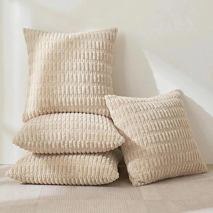 Fancy Homi 4 Packs Decorative Throw Pillow Covers for Living Room Couch Bed, Modern Farmhouse Boho Home Décor Accent Cushion Case, 16" x 16", Tan