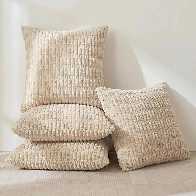 Fancy Homi 4 Packs Decorative Throw Pillow Covers for Living Room Couch Bed, Modern Farmhouse Boho Home Décor Accent Cushion Case, 24" x 24", Tan