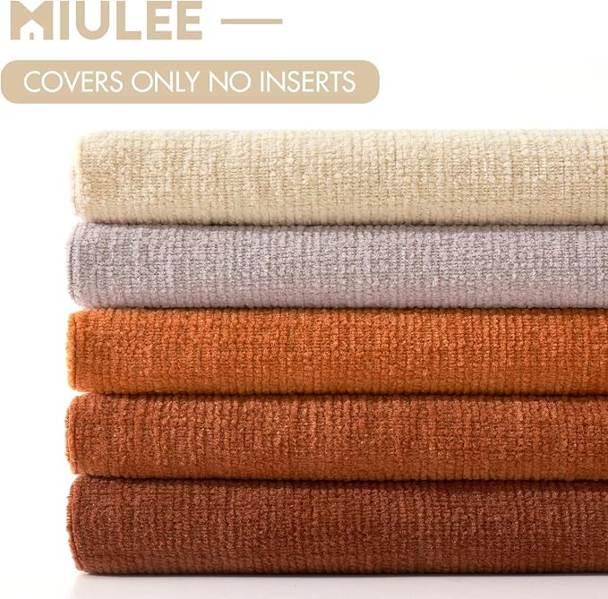MIULEE Fall Rust Chenille Couch Euro Throw Pillow Covers, 22x22 | Set of 2, Soft Farmhouse Modern Home Decor, Decorative Pillowcases for Sofa Living Room Bed