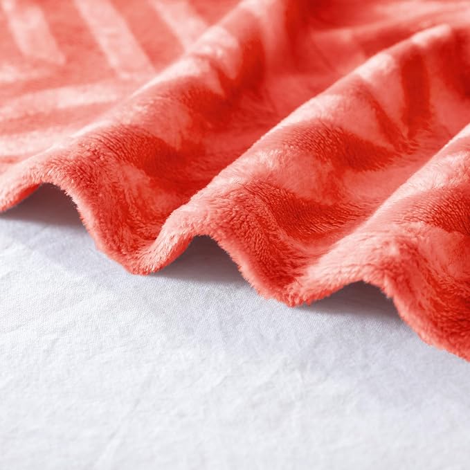 Whale Flotilla Flannel Fleece Fall Bed Blanket King Size, Coral | Lightweight Breathable Soft Bedspread, Plush Fluffy Coverlet Chevron Design Decorative Blanket for Home Life, 90x104 Inch