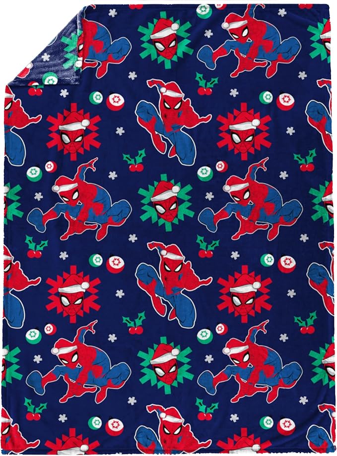Jay Franco Kids Christmas Plush Throw Blanket – 50x70 Inches Soft & Cozy Fleece Throw for Holiday Bedroom & Couch Décor, Official Licensed Product, Blue - Spiderman