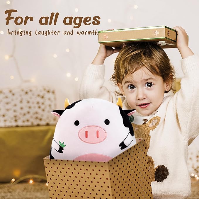 14.5" Birthday Cow Plush Pillow Black Cow Stuffed Animal Cute Soft Body Pillow Hugging Doll Toy Home Happy Birthday Decoration Gifts for Kids Girls and Boys