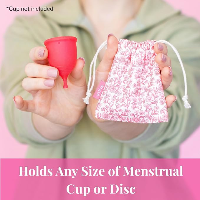Pixie Menstrual Cup Storage Bag Case - 100% Organic Cotton Reusable Holder for Period Cups, Discs, and Kegel Balls - Store After Using Sterilizer or Wash - Container to Keep Menstrual Cup Cleaner