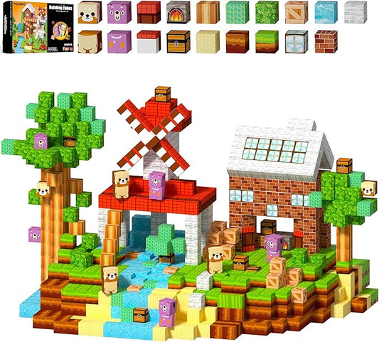Magnetic Building Blocks-Magnetic Cubes Green Forest Set Creative Magnet Toys Blocks Stacking for Kids STEM Preschool Educational Gifts for Toddler Ages 4-8 Boys and Girls(150pcs 0.8in)