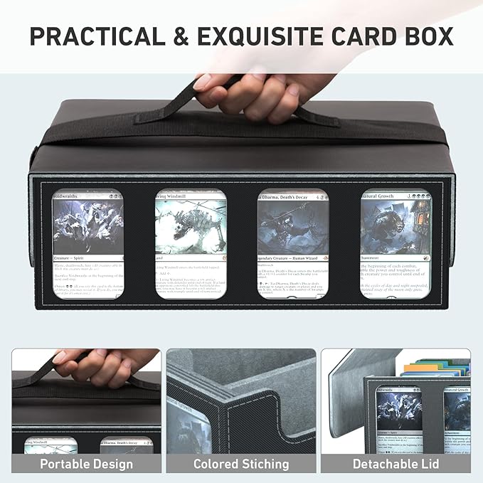 4-Row Trading Card Storage Box, Bulk Cards Case for 3200+ Mtg tcg Magic Playing Game Card Organizer, Commander Deck Box with 4 Supports & 24 Dividers & Strap