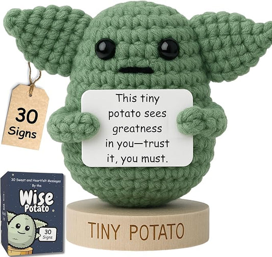 Handmade Baby Yoda Positive Crochet with 30 Fun Affirmations - Funny Friendship Gift for Christmas, Inspirational Birthday Gifts for Women Men | Birthday Gift Idea for Women Friends, BFF, Coworker