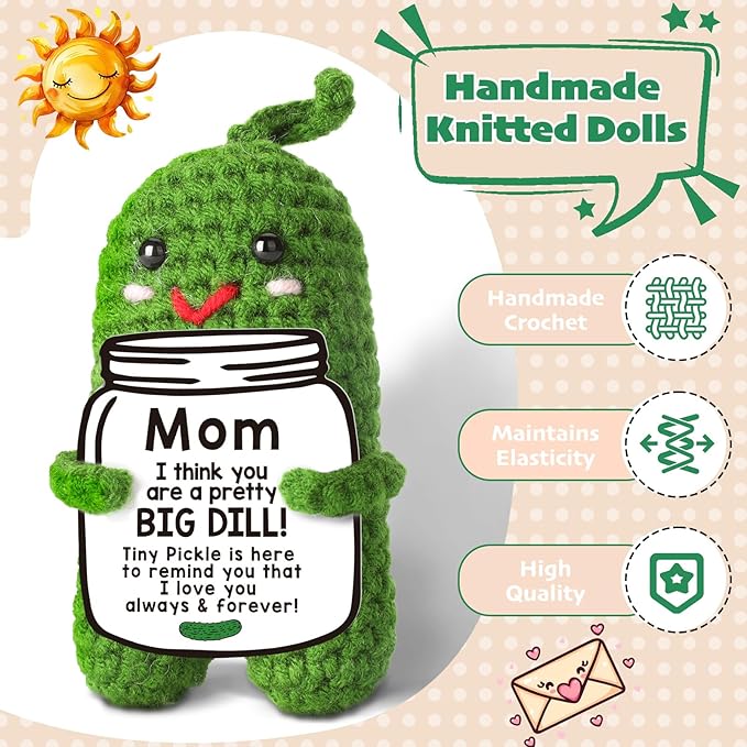 MAMAGIFTREE Birthday Gifts Christmas for Mom from Daughter or Son, I Love You Best Mom Ever Gift Funny Crochet Pickle Plush, Cute Handmade Mom Present, Unique Stocking Stuffer for Mama, Mother in Law