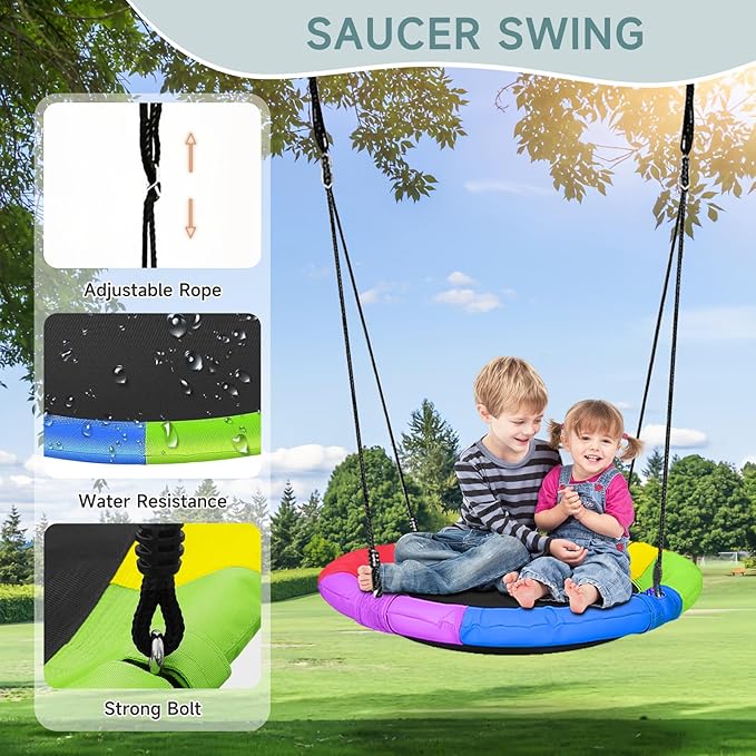 2-in-1 Swing Set for Backyard for Kids, with 1 Platform Swing, 1 Belt Swing, 440lbs Metal Swing Set for Toddler, Heavy-Duty Swing Stand w/8 Ground Stakes, Outdoor Swingset for Kids Adults (Green)