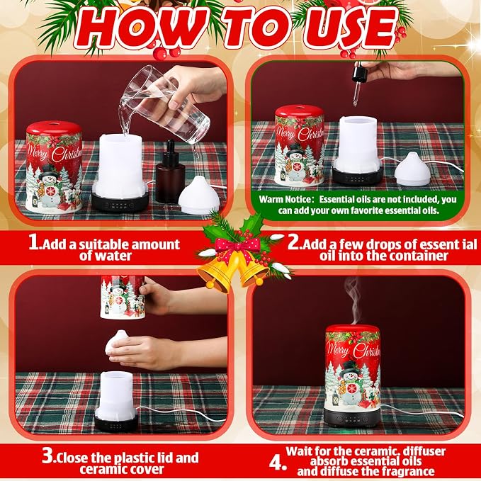 Glooglitter Snowman Diffuser Christmas Essential Oil Diffuser Gifts 120ml Holiday Present for Essential Oil Small Aromatherapy Humidifier Warmer for Home Office Decorations