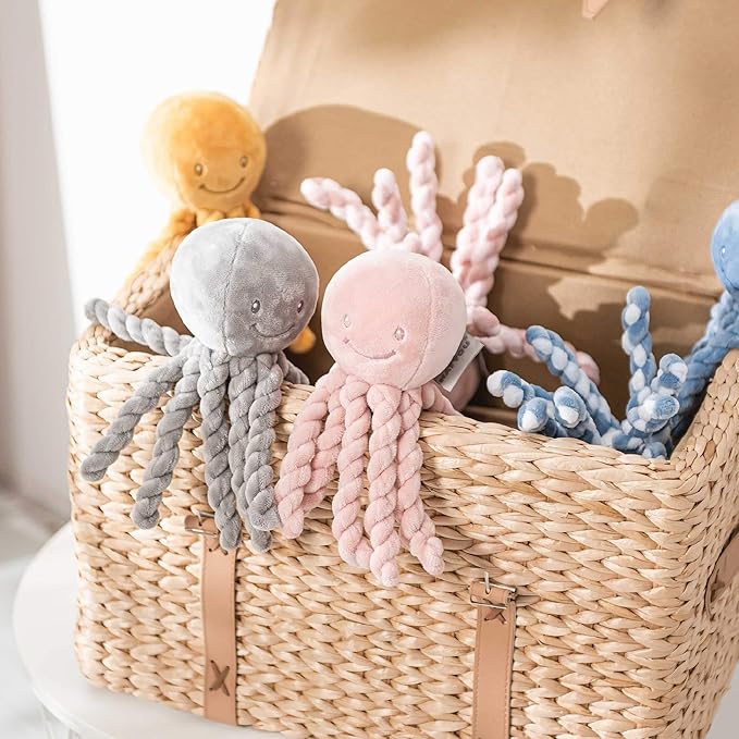 Nattou Plush Stuffed Toy, Cuddly Companion, Umbilical Cord Design Reassures Baby, Vegan, Lapidou Octopus, Yellow