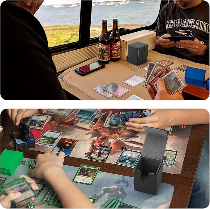 Card Deck Box for MTG Card Storage Box Holds 100 Plus Single Sleeved Cards, Microfiber Lining and Leather Card Box Compatible with Trading Card Games TCG, Yugioh Cards, etc. (Red)