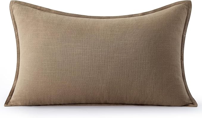 MIULEE Decorative Linen Lumbar Pillow Cover 12x20 Inch Khaki | Fall Autumn Boho Farmhouse Couch Long Throw Pillow for Bed, Pack of 1 Accent Modern Pillowcase, Sofa Livingroom Home Decor