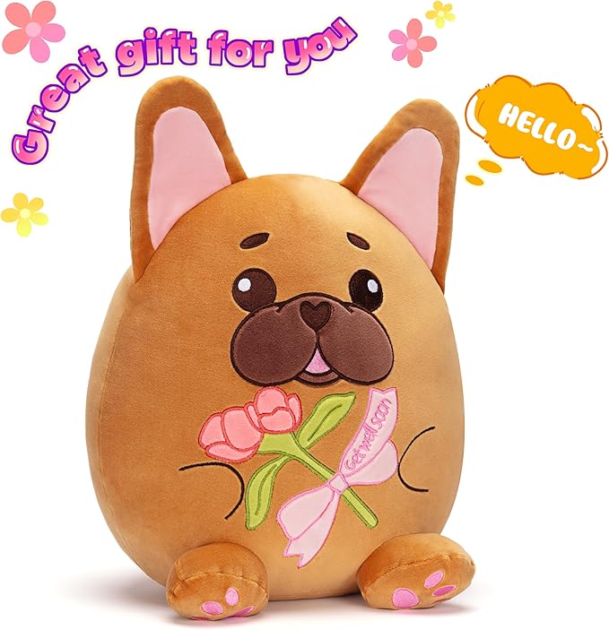 Get Well Soon French Bulldog Dog Puppy Original 15-Inch Large Plush Pillow Stuffed Animal Toy Patient Feel Better,Big Plushie,Gift for Kids