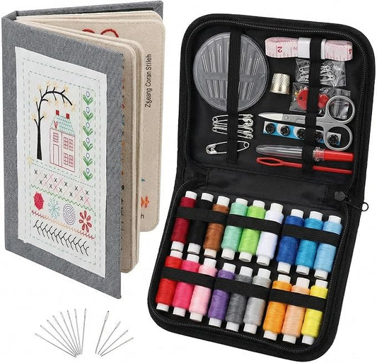 Embroidery Stitch Book & Complete Kit for Beginners, Embroidery Hoop with 86 Tools 65 Water-Soluble Patterns 106 Stitches Guides, Portable Craft Set for Adults DIY Lovers