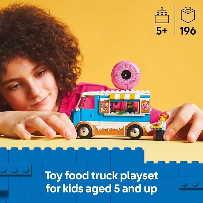 LEGO City Donut Truck Toy - Building Toy for Kids, Boys and Girls, Ages 5+ - Gift for Birthdays - Mobile Donut Stand W/ 2 Minifigures & Other Accessories - 60452