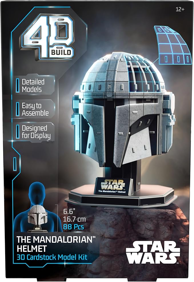 4D Build, Star Wars Mandalorian Helmet 3D Model Kit, Star Wars Collectibles & Desk Decor, Adult Puzzle, Building Toys, 3D Puzzles for Adults & Teens, 88 Pieces, for Ages 12 & Up