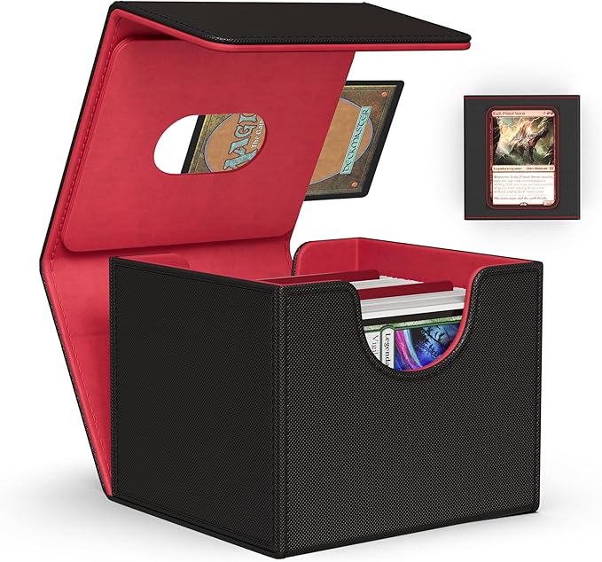 ZLCA MTG Commander Deck Box, Card Deck Box for Trading Card, Holds 110+ Double Sleeved Cards Fits for TCG CCG Magic Cards with 2 Dividers (Black & Red)