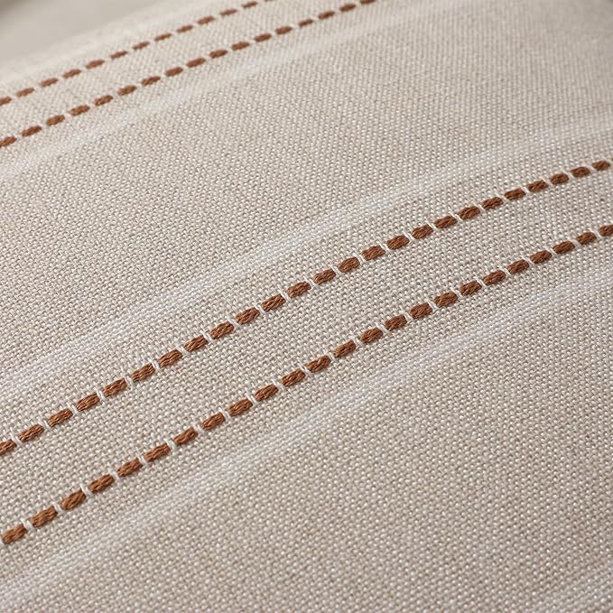 Hckot Rust Throw Pillow Covers 20x20 Set of 2 Striped Fall Pillow Covers Textured Linen Decorative Pillows Square Cushion Covers for Sofa Couch Bed Living Room Farmhouse Decor(Caramel)