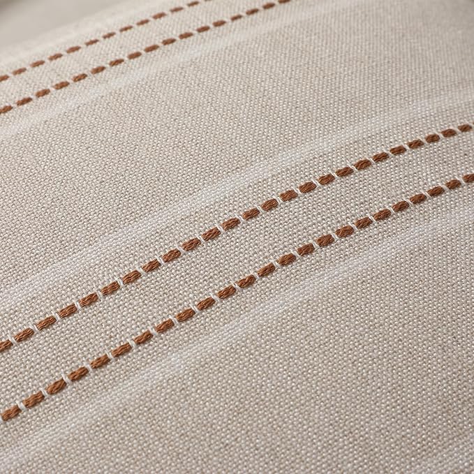 Hckot Fall Throw Pillow Covers 24x24 Set of 2 Striped Rust Pillow Covers Textured Linen Decorative Pillows Square Cushion Covers for Sofa Couch Bed Living Room Farmhouse Decor(Caramel)