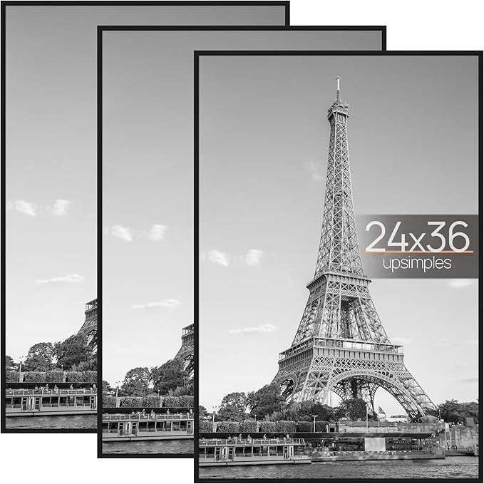 upsimples 24x36 Poster Frame, Easy Slide-In Assembly, Black, 3 Pack | Gallery Wall 24 x 36 Picture Frames Set for Family, Wedding, Christmas, Easy to Change Photos