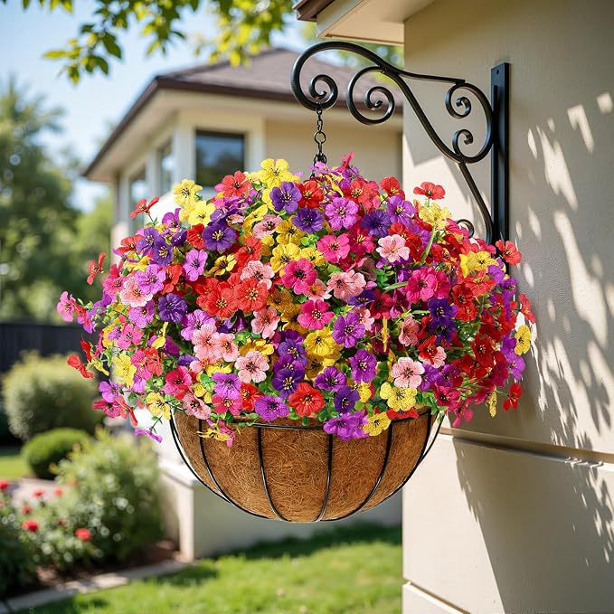 Alupssuc 48 Bundles Artificial Daisy Flowers UV Resistant for Outdoor Decor | Silk & Plastic, Spring Faux Plants Greenery, Bendable Stems, for Porch Patio Hanging Window Planter Yard Outside, 6 Colors