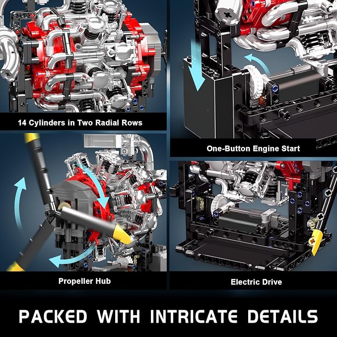 Mould King Aircraft Engine Building Blocks Set - Mini Radial Aviation Engine Model Kit with Motor, 7-Cylinder Engine Engineering Building Kits, DIY STEM Construction Toys for Adults (1147 PCS)