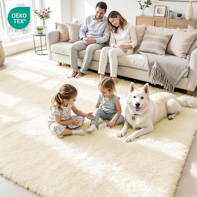 5x8 Area Rug for Living Room, Ultra Soft Fluffy Cream White Rugs for Bedroom, Non Slip Large Shag Carpet, Fuzzy Plush Nursery Rug, Thick Washable Indoor Floor Carpets for Kids Office Dorm Home Decor