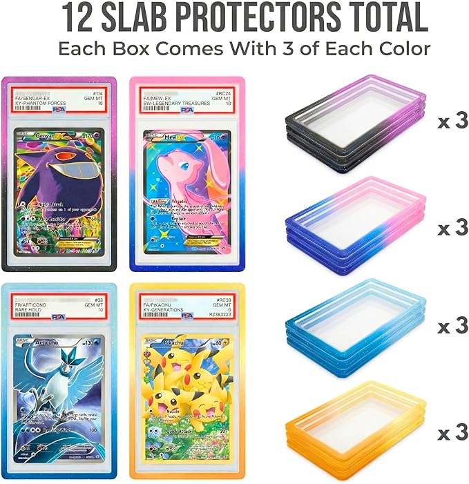 X PRO PSA Slab Protector - 12 Pack - Elemental Gradient Colors Included - Durable TPU Bumper Guards - Stackable PSA Slab Guards & Secure Graded Card Guard