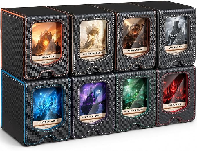 Fabmaker 8 Pack Deck Box Compatible with MTG Commander, (patent Pending) Magnetic Trading Card Storage Box with Comman-der, Fits 100 Double-Sleeved Cards, Card Box Compatible with Magic the Gathering