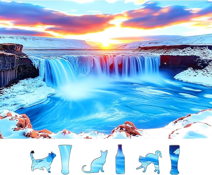 500 Piece Puzzles for Adults, Winter Icelandic Waterfalls Fun Puzzles for Adults 500 Pieces with HD Print & Poster, 15" X 23" Dust Free, for Gifts Halloween Christmas Family Games