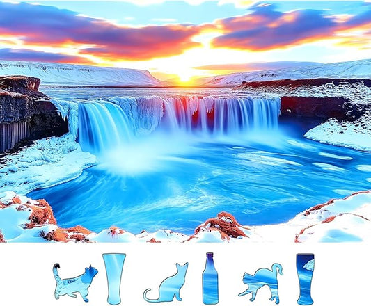500 Piece Puzzles for Adults, Winter Icelandic Waterfalls Fun Puzzles for Adults 500 Pieces with HD Print & Poster, 15" X 23" Dust Free, for Gifts Halloween Christmas Family Games