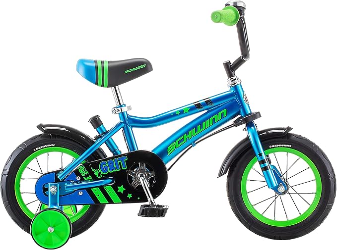 Schwinn Petunia and Grit Bike, 12 Inch Bike for Kids Ages 2-4, Orange, Teal, Pink or Blue, Steerable Beginner Bicycle with Training Wheels, Parent Push Handle, Rear Coaster Brake, Adjustable Seat
