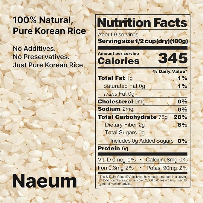 Naeum Premium Korean White Rice – Aromatic, Soft & Chewy Texture, Grown in Naju Korea, 2lb Vacuum-Sealed Pack