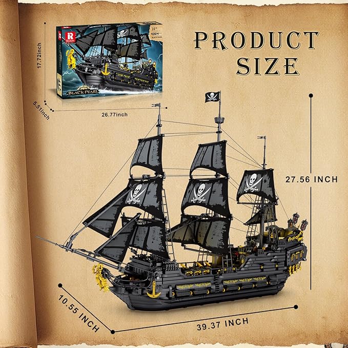 Pirate Ship Building Set with LED Lights,Large Black Pearl Ship Model 66036,Pirate Ship Sailboat Toy,Halloween Home Decor Birthday Gifts,Model Kits for Adult Boys Girls 14+（4304 PCS）