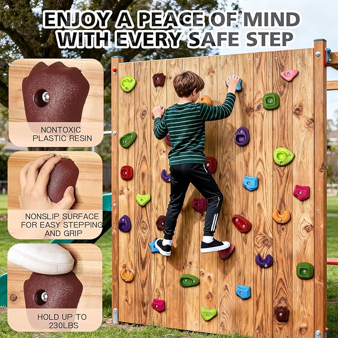 TOPNEW 18PCS Rock Climbing Holds for Kids, Rock Wall Climbing Holds with Hardware - Climbing Rocks for Indoor Outdoor Playground Climbing Wall